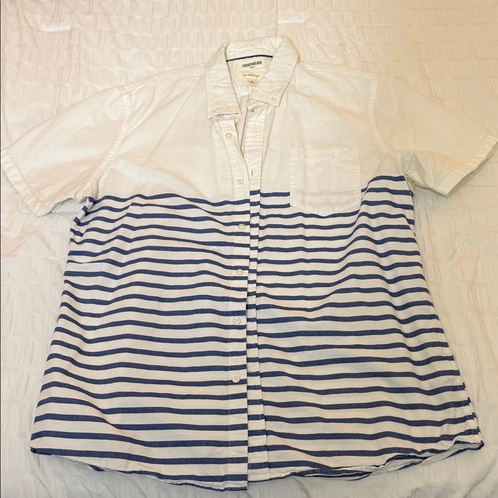 Goodfellow & Co Navy and White Striped Button-Down Shirt